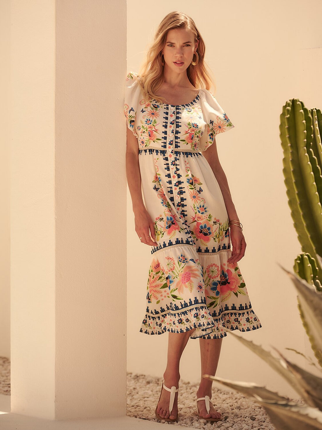 Linen like Floral Geometric Ruched Maxi Dress Vacation