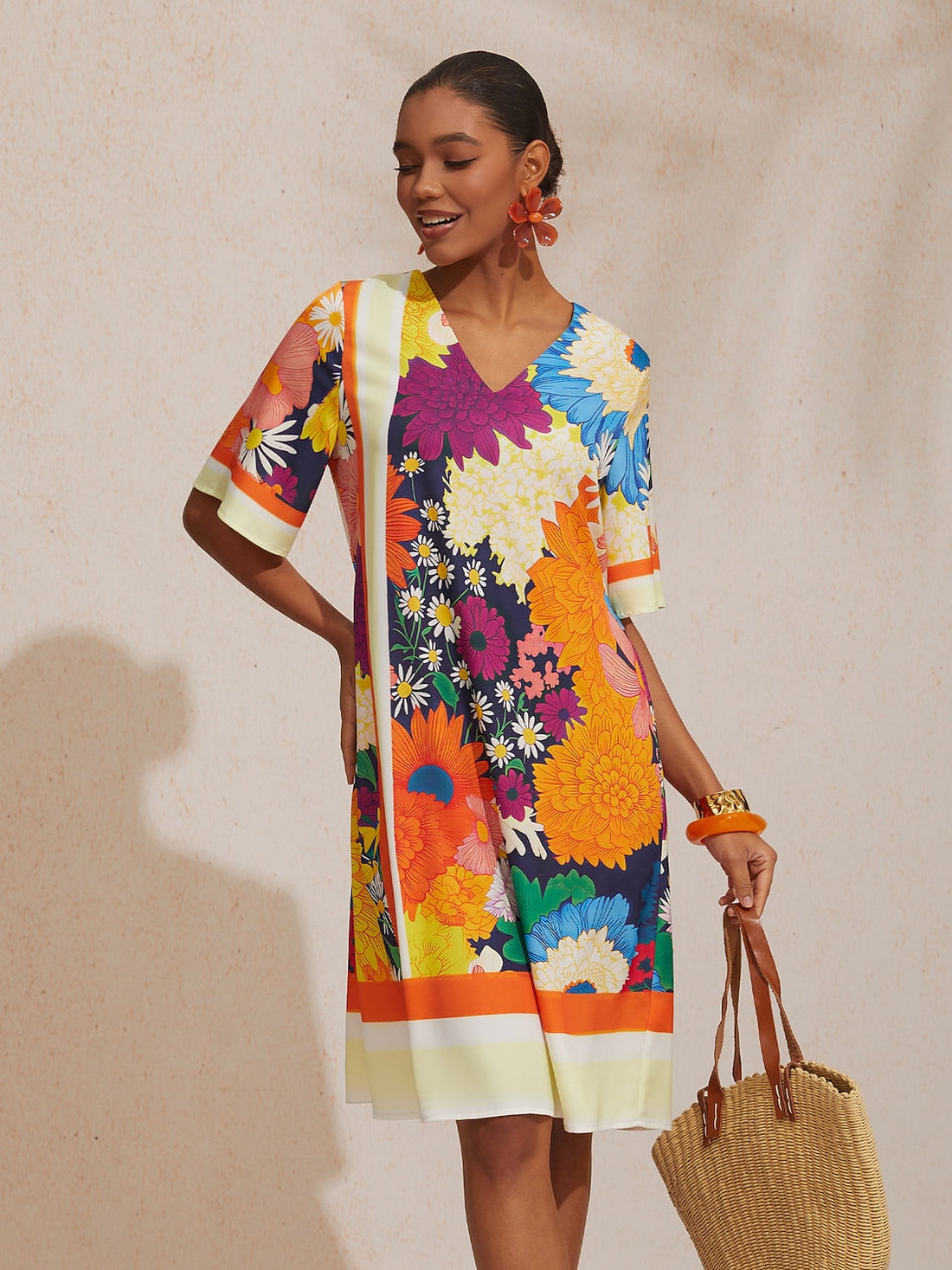 Satin Floral Print Midi Dress Travel Vacation Casual