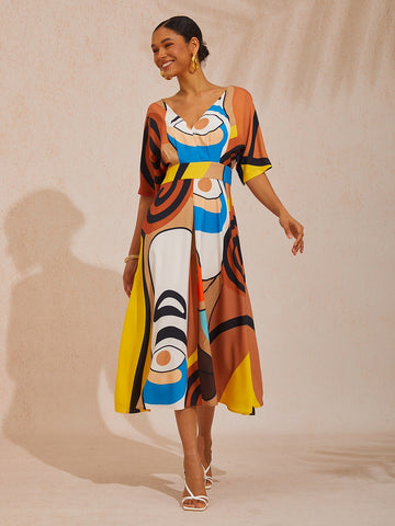 Abstract Art Silky Satin Vacation Maxi Dress
