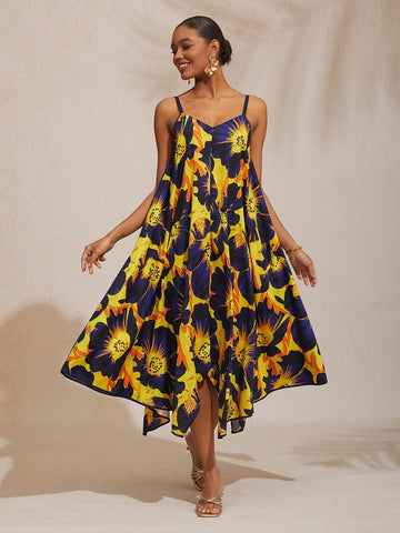 Vacation Sun Floral Rayon Cami Dress