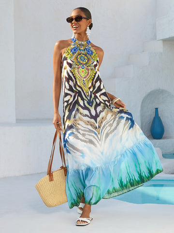 Gradient Tiger Flowy Chiffon Maxi Dress