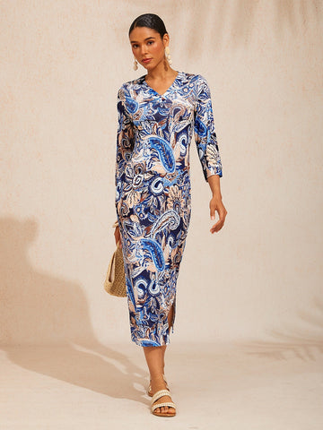 Ocean Paisley Flora High Stretch Knit Dress