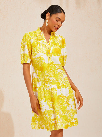 Graphic Art Mustang Linen Look Midi Dress