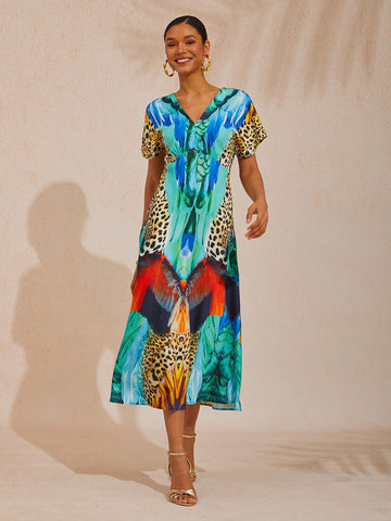 Jungle Wild Party Silky Satin Elegant Maxi Dress