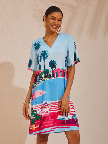 Santorini Summer Silky Satin Mini Dress