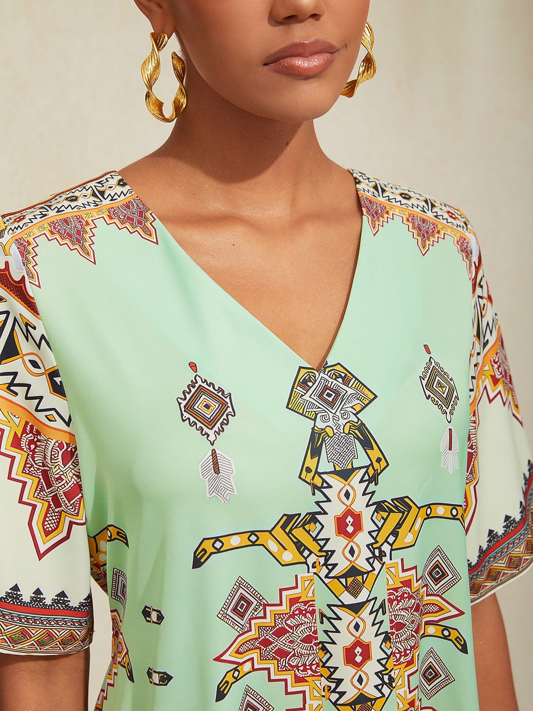 Ethnic Totem Silky Satin Midi Dress