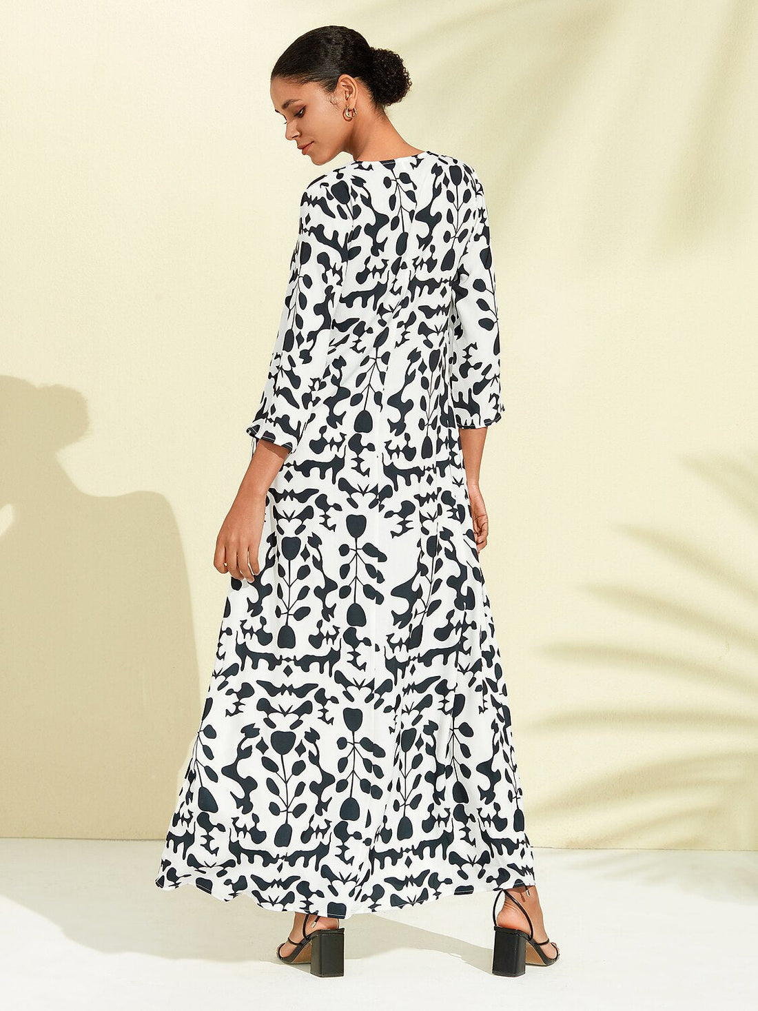 Satin Floral Geometric Pattern Vacation Maxi Dress