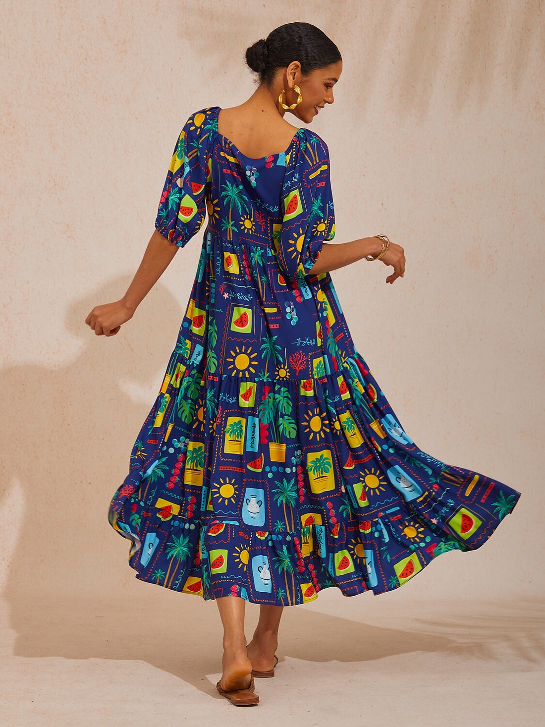 Summer Escape Geometric A-Line Satin Maxi Dress