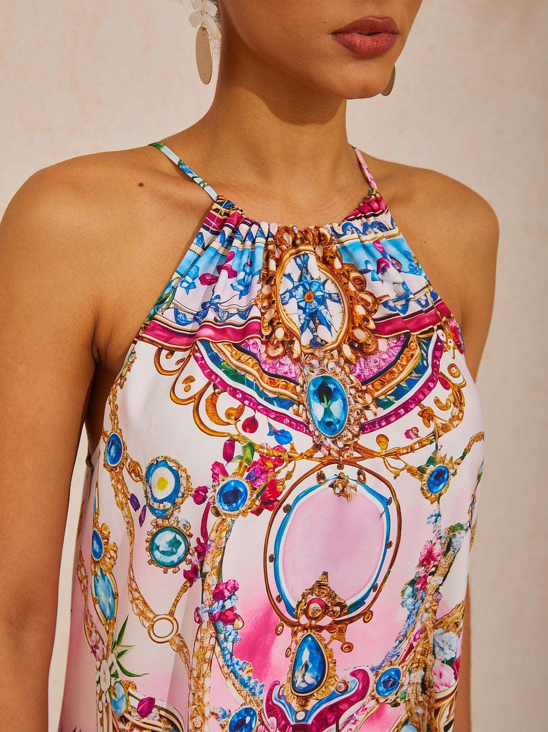 Pink Jungle Party Silky Satin Diamond Maxi Dress