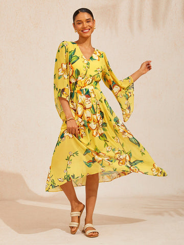 Lime Magnolia Glow Flowy Chiffon Maxi Dress