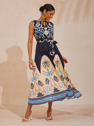 Summer Night Palm Silky Satin Maxi Dress