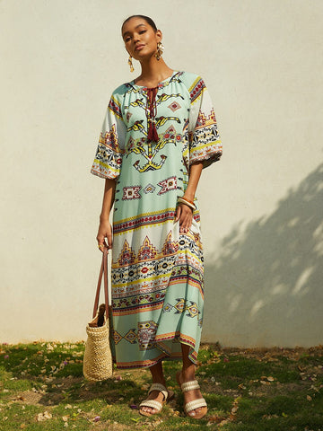 Ethnic Totem Flowy Chiffon Maxi Dress