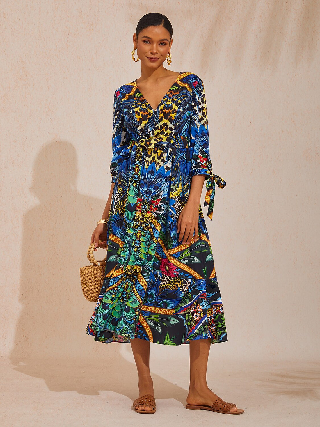 Jungle Wild Party Cotton Peacock Maxi Dress