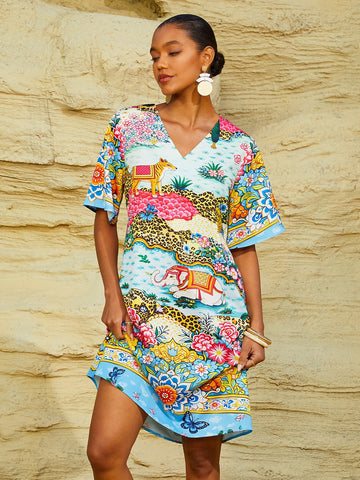 Dream Village Silky Satin Floral Dress