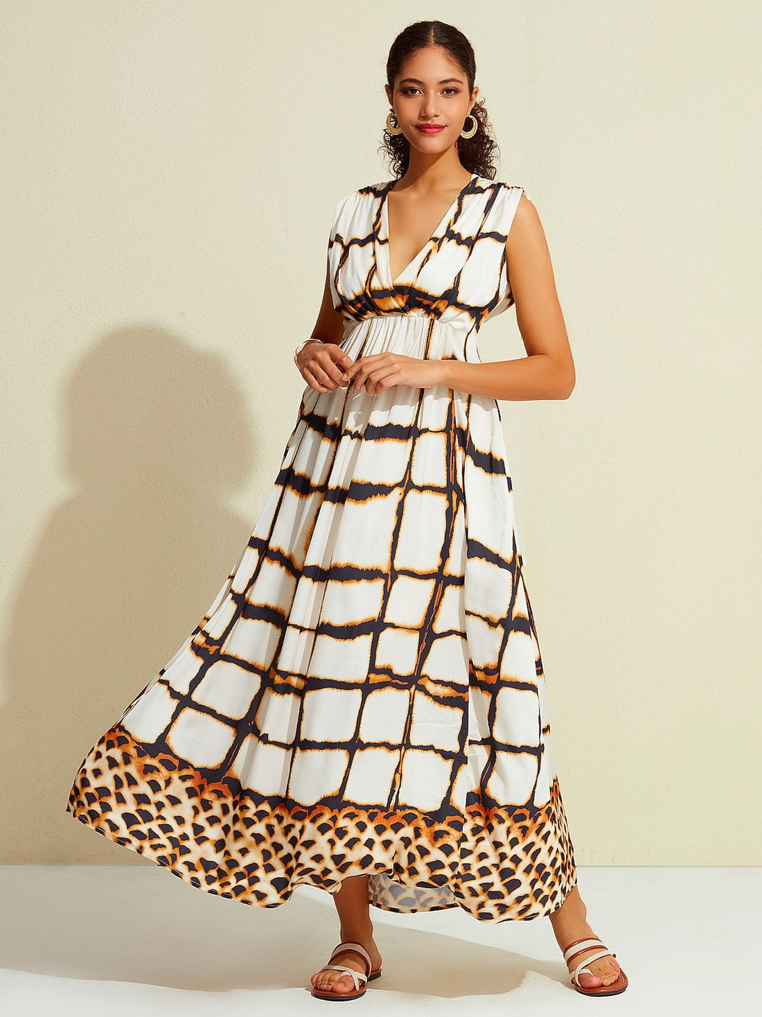 Leopard Print Satin Maxi Dress