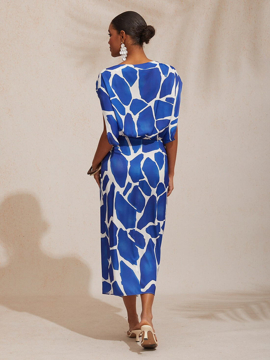 Geometric Color Block Print Silky Satin Maxi Dress