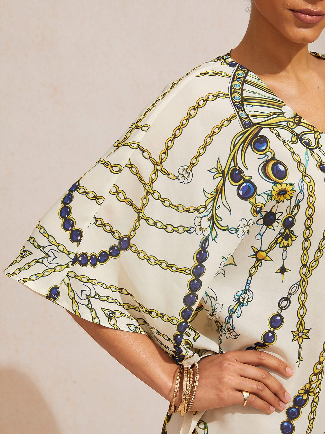 Vintage Jewelry Flowy Chiffon Dolman Sleeve Maxi Dress