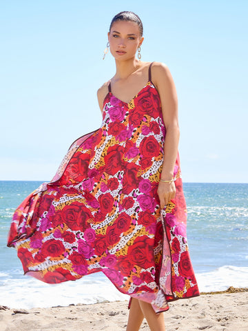 Rayon Asymmetric Strap V Neck Midi Dress