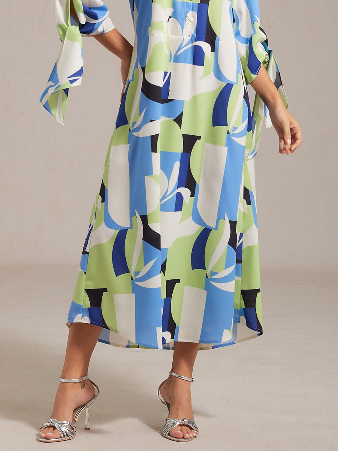 Geometric Floral Patchwork Print Green Maxi Dress