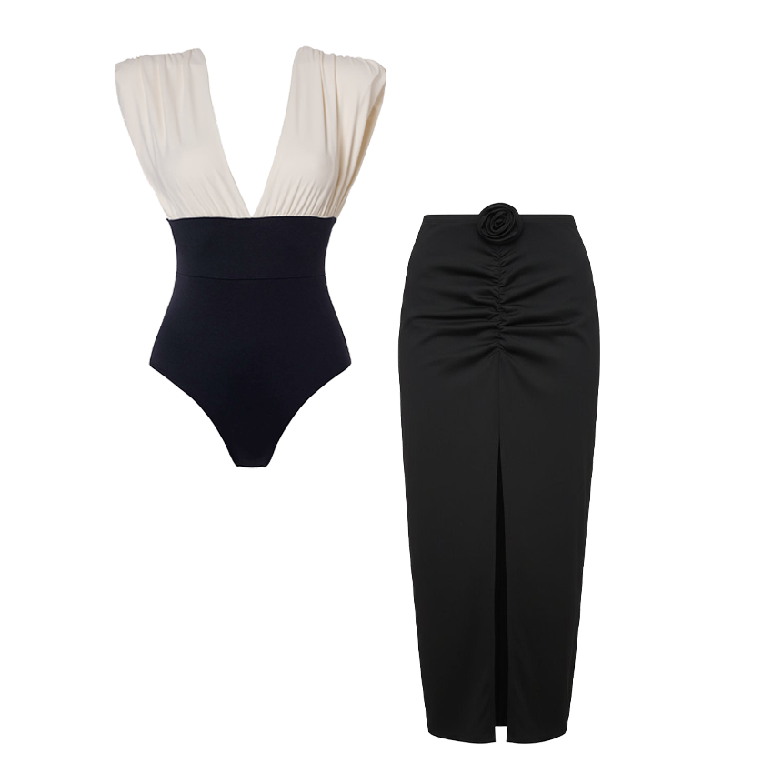 V Neck Color Block Swimsuit Set(s)