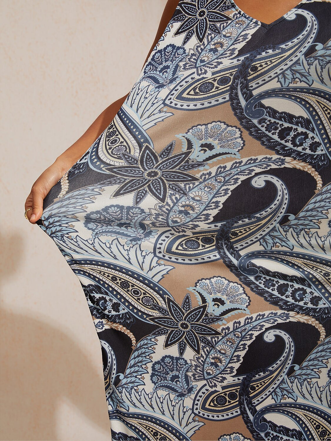 Abstract Paisley Fitted High Stretch Knit Maxi Dress