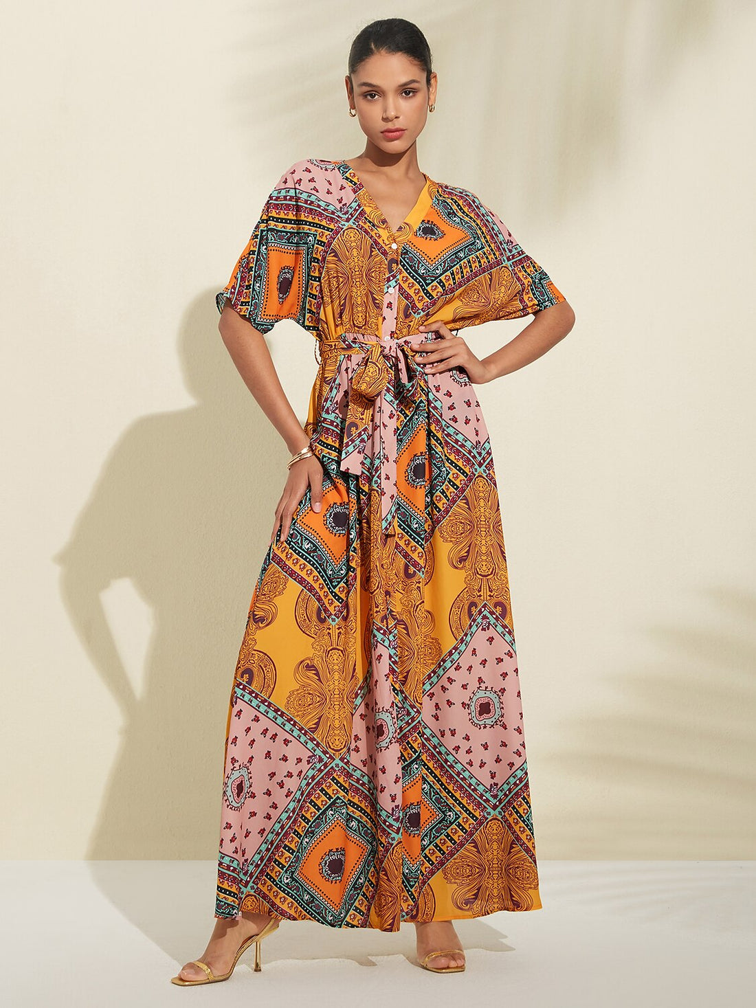 Ethnic Style Flowy Chiffon Maxi Dress