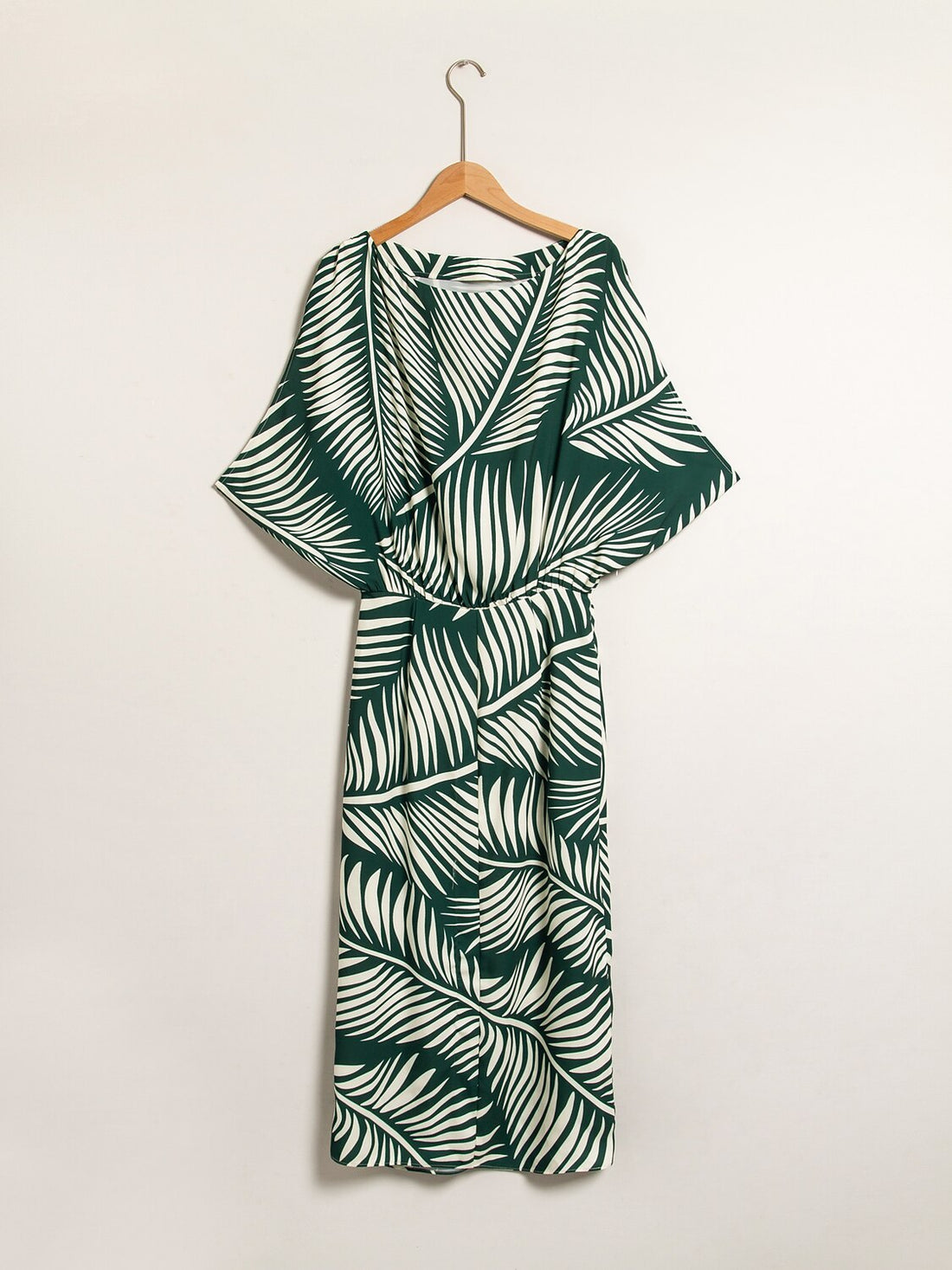 Satin Tropical Print Raglan Midi Dress