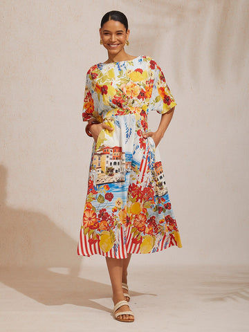 Santorini Summer Chiffon Elastic Waist Maxi Dress