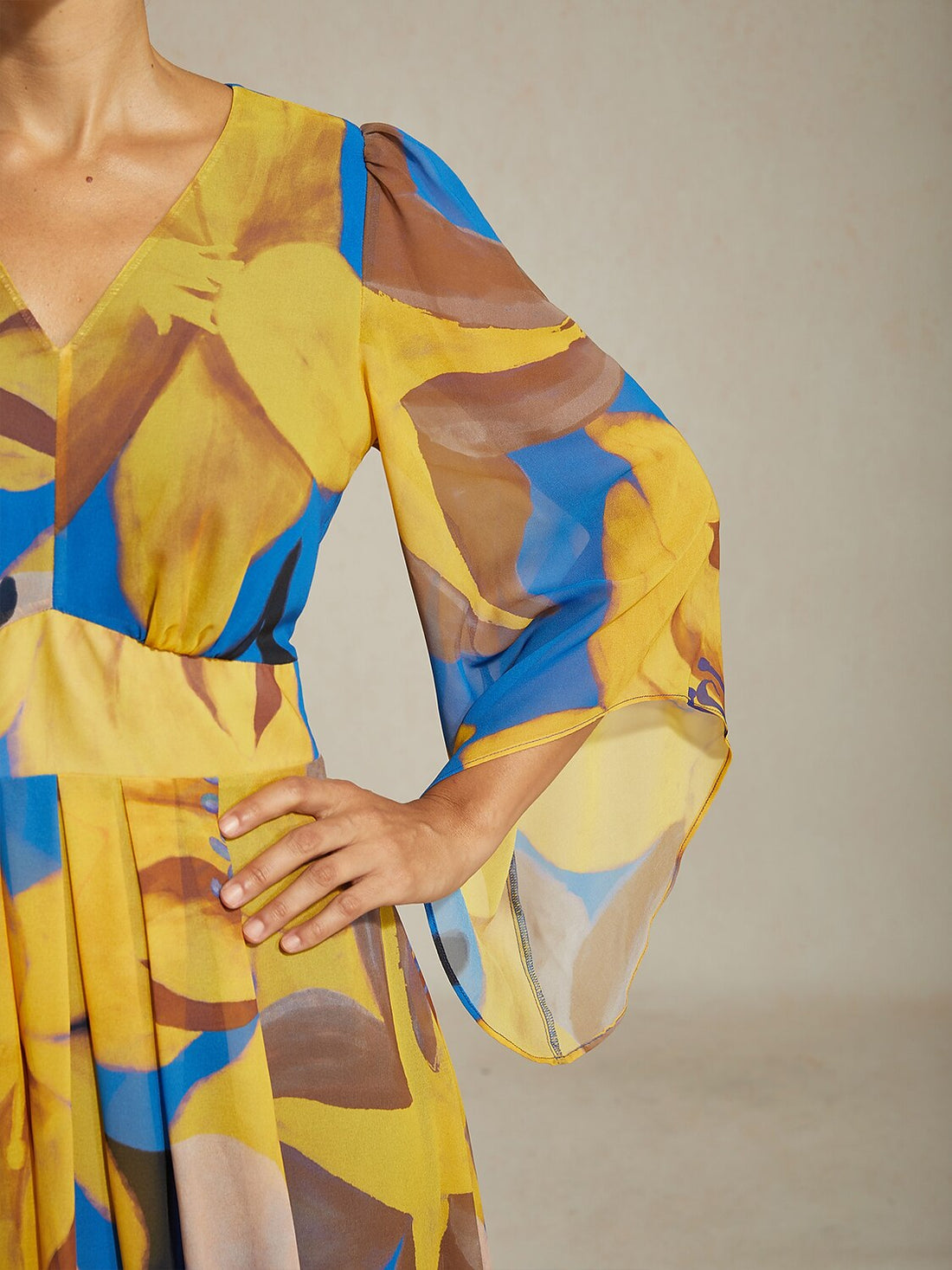 Abstract Floral Print Chiffon Maxi Dress