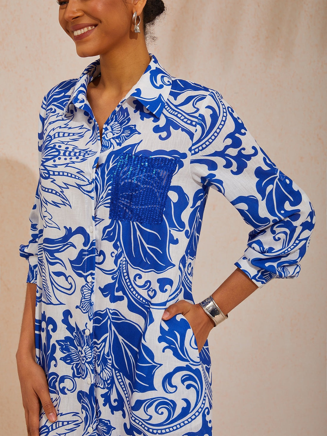 St Barth Blooms Airy Linen Style Shirt Dress
