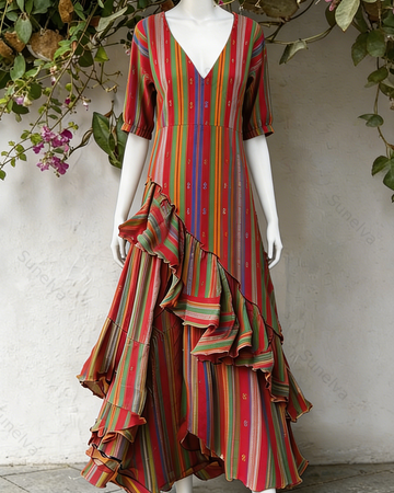 Women's Vacation Irregular Ruffle Linen Dress 4380