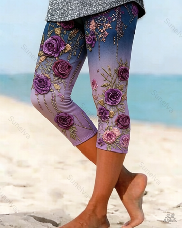 Women's Outdoor Fashion Gradient Color Floral Embroidery Leggings  1438