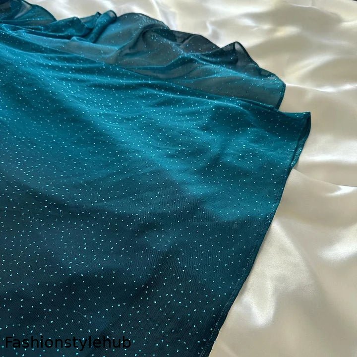 Teal Fashion Shiny Gradient Straps Long Elegant Chiffon Ruffle Formal Prom Dress, Evening Dress, Party Dress