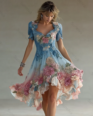 Floral Embroidery Gradient Elegant Dress 6678