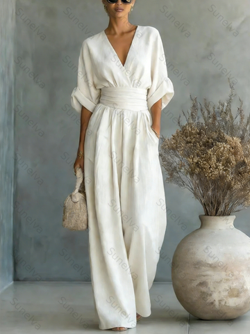 Elegant Vacation Casual Fashion V-neck Waist Jumpsuit 469e