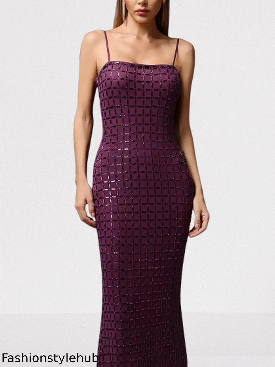 Crystal-Embellished Sleeveless Maxi Dress in Purple