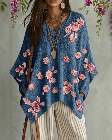 Women's Summer Pink Floral Embroidered Denim top 5298
