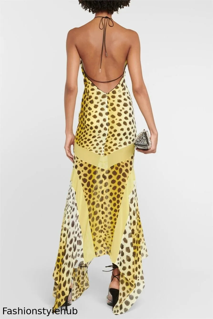 Leopard Print Halter Neck Maxi Dress