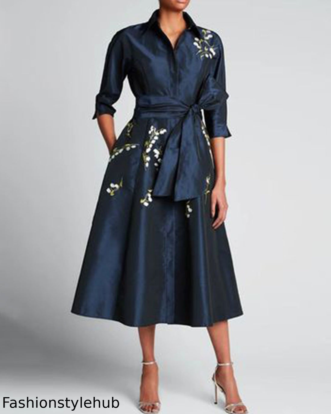 Taffeta Embroidered Shirtdress