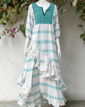 Women's Vacation Irregular Ruffle Linen Dress 3521