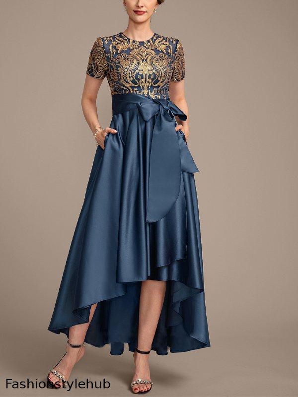 Round Neck Printed Patchwork Midi Dress