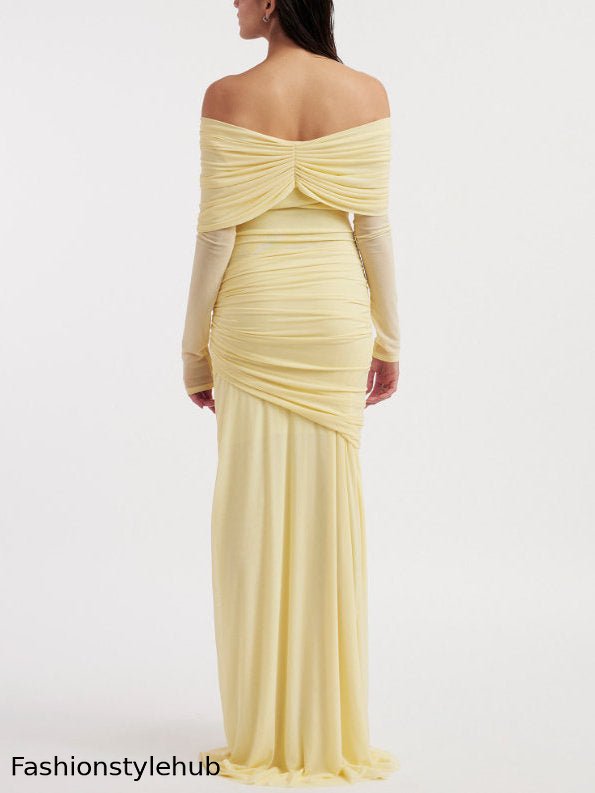 Off-Shoulder Draped Yellow Gown