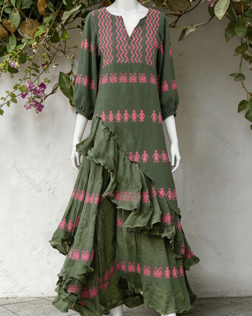 Women's Vacation Contrasting Color Irregular Ruffle Linen Dress 6092