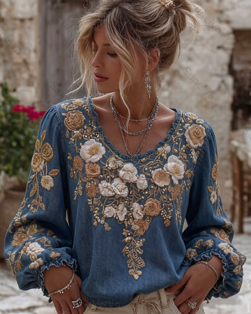 Women's Spring/Summer Fashion Floral Embroidered Top 8901