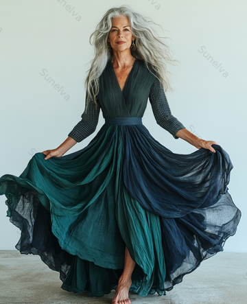 Spring loose color contrast swing dress