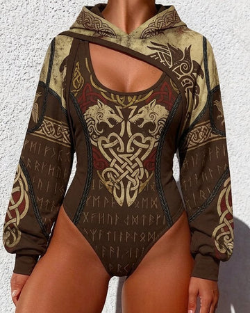 Viking Print Women's Hooded Jumpsuit Two-Piece Set 5841