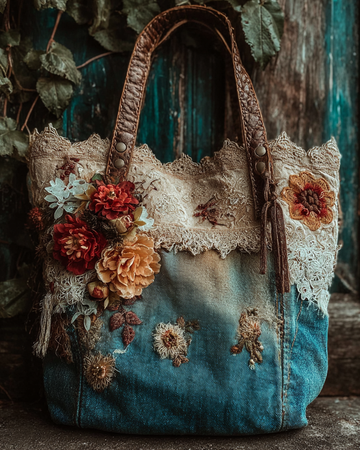 Floral-themed embroidered fashion item: quilted handbag 3951