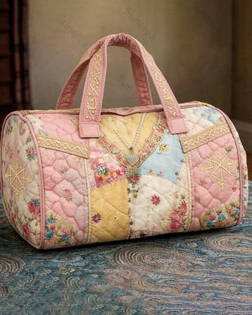 Floral-themed embroidered fashion item: quilted travel bag  8452