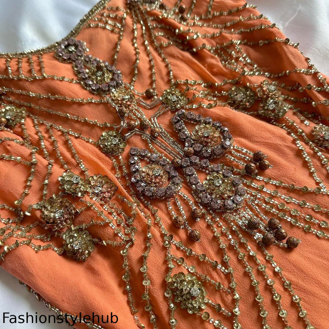 Fantasy Orange Coral Elegant Exquisite Gem Beaded Long Chiffon Ball Gown Evening Dress Party Dress Prom Dress
