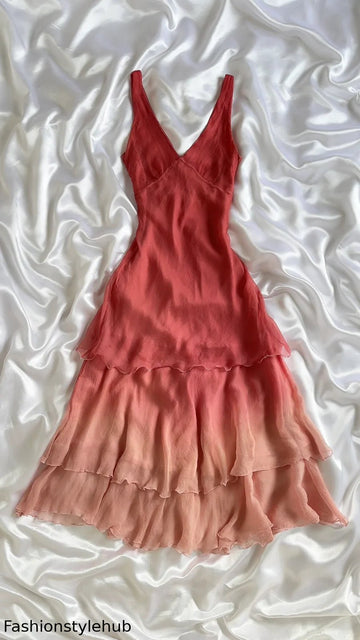 Peach Pink Homecoming Dress Ombre Midi/Short Ruffle Birthday Dress